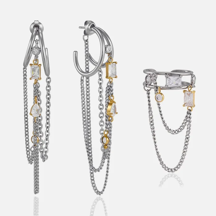 layered chains earrings & ring