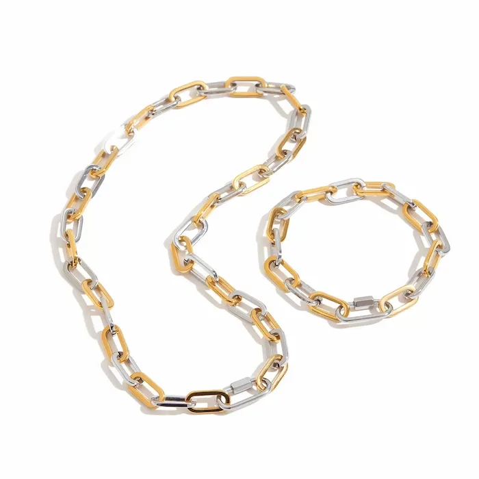 two tone link chain necklace & bracelet